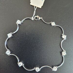 Lia Sophia Wedding Bells Cubic Zirconia Bracelet Silver Tone Dainty 8 in NWT